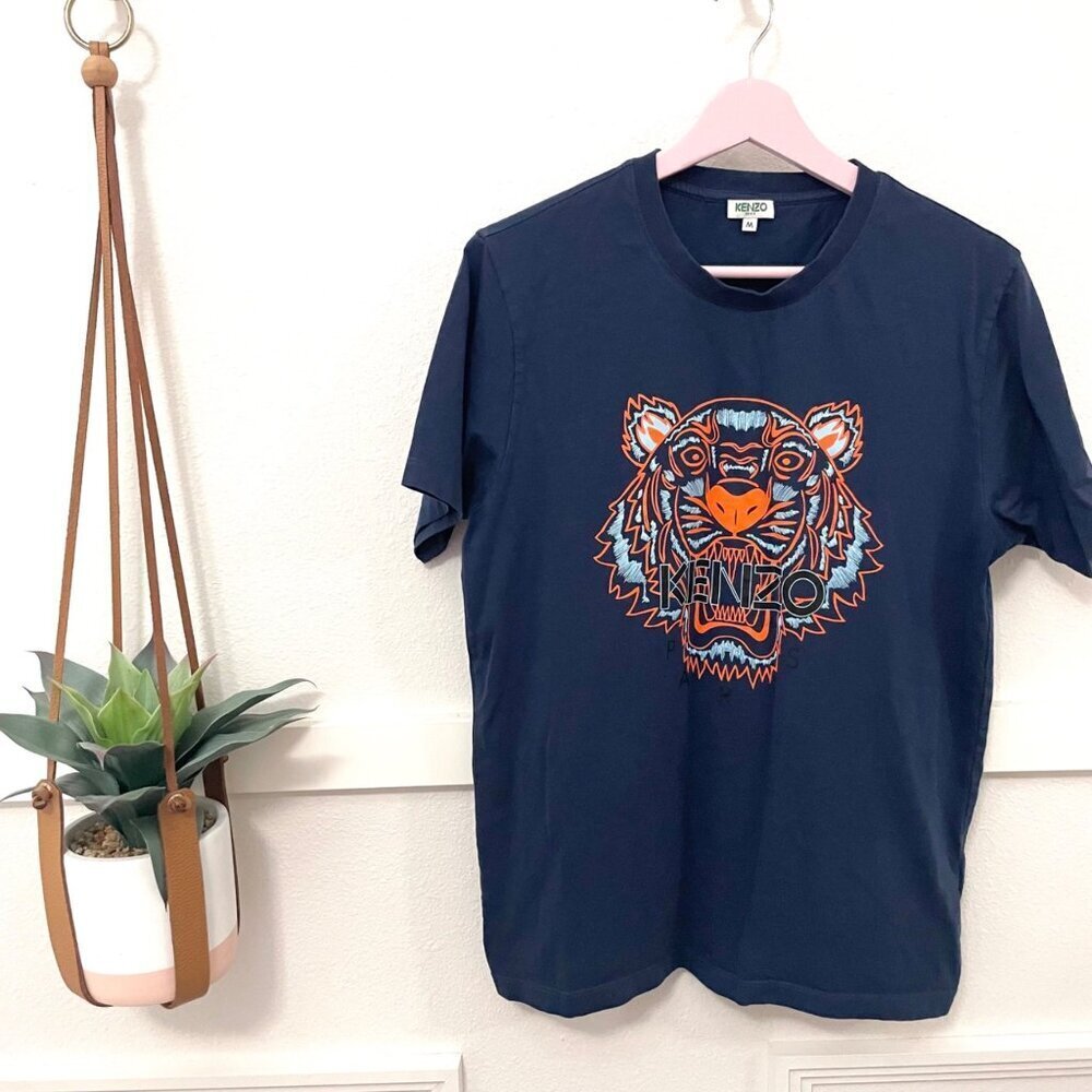 Kenzo Paris Tiger Big Logo Short Sleeve T-Shirt Black Orange Size M - Picture 1 of 7